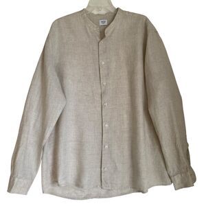 Celio Linen Shirt Men 17/XL Oatmeal Button Up Long Sleeve Resort Boho Summery